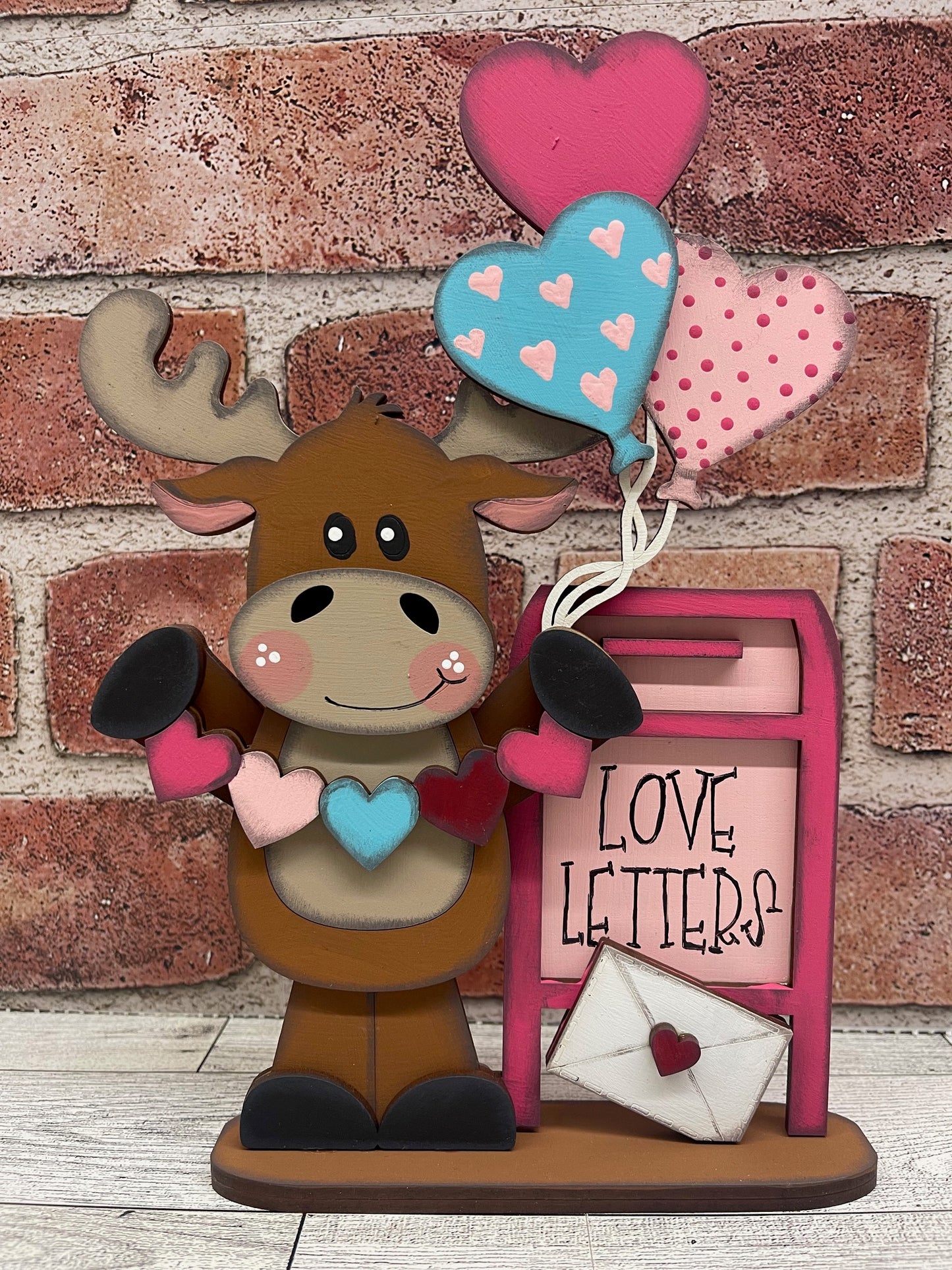 Painted Valentines Moose with Balloons and Mail Box