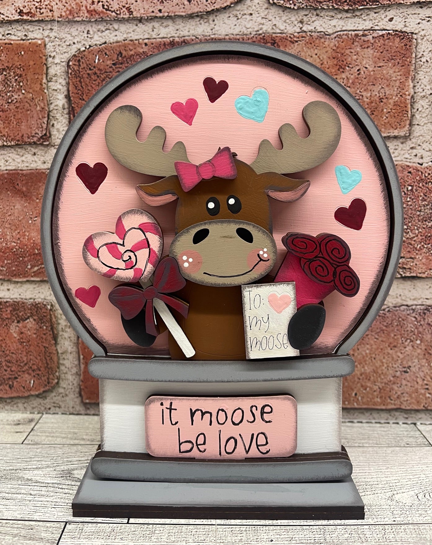 Painted Valentines Moose in Water Globe - Water Globe is included