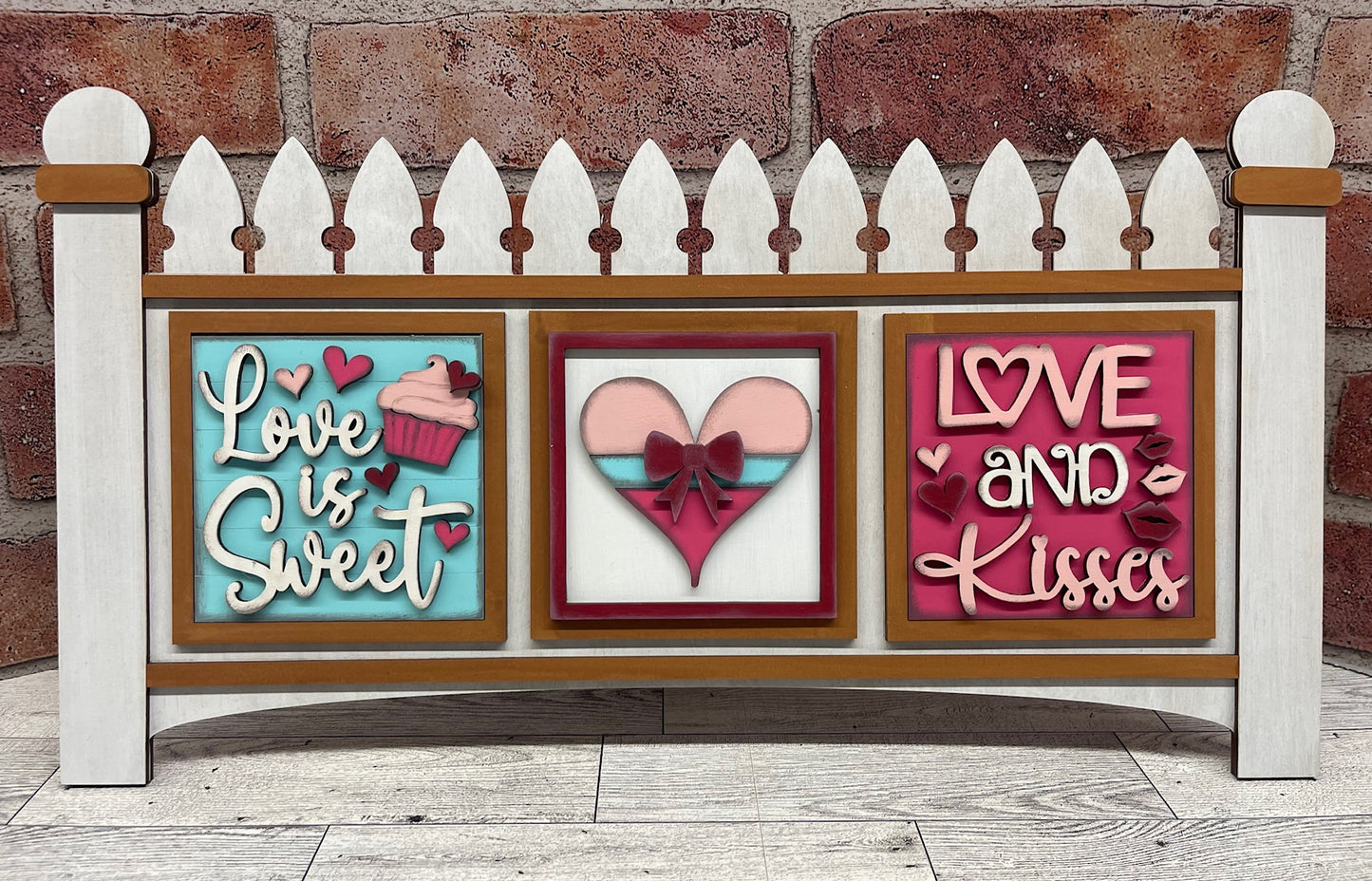 Painted Fence Block Frame and 3 Valentines Blocks