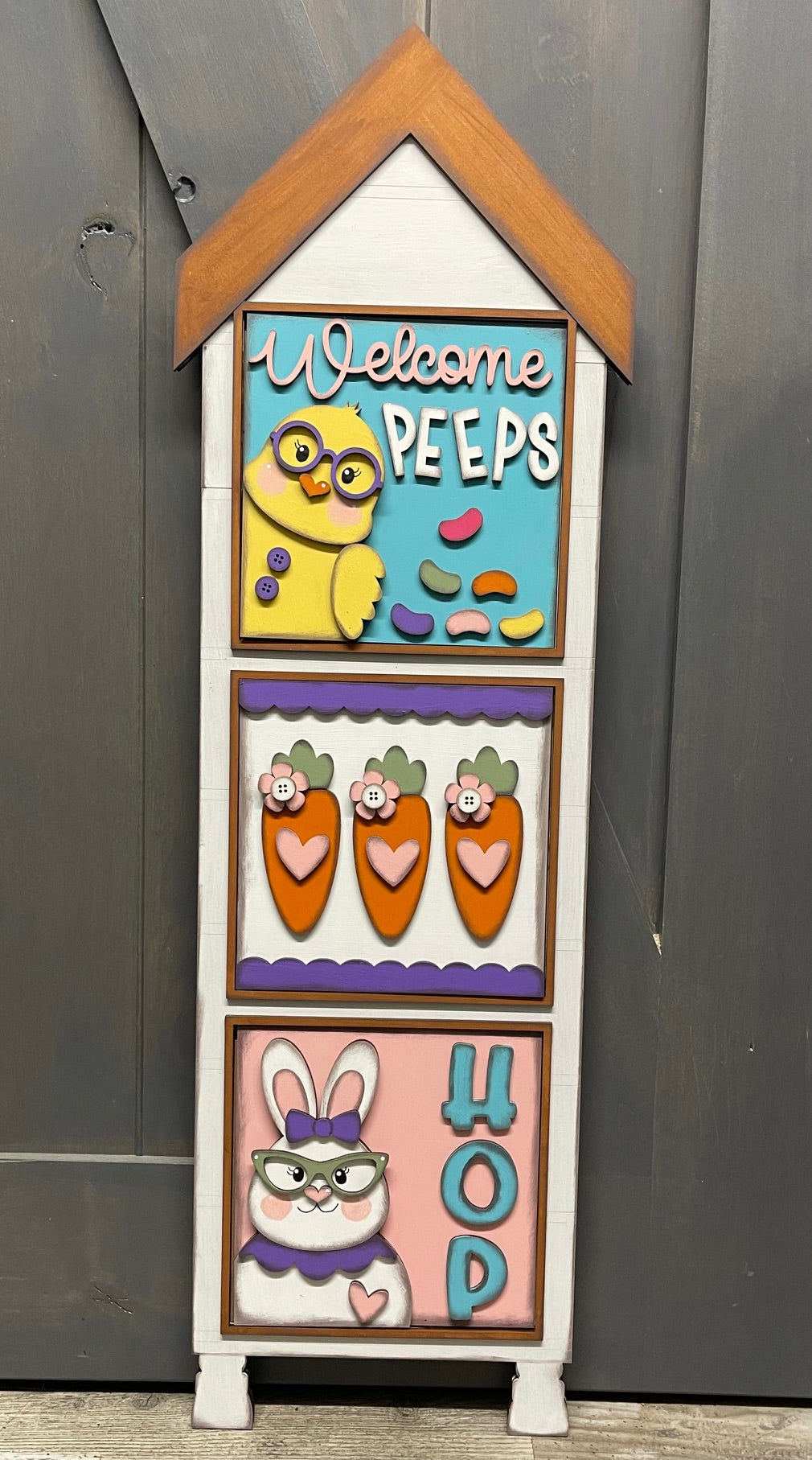 Both March 2025 Insert and blocks only - March Craft Kit - Hello Door Sign Insert and House Ladder Blocks Only unpainted cutouts, Bonus Bunny Kit - doesn't include the door sign backer and house leaning ladder