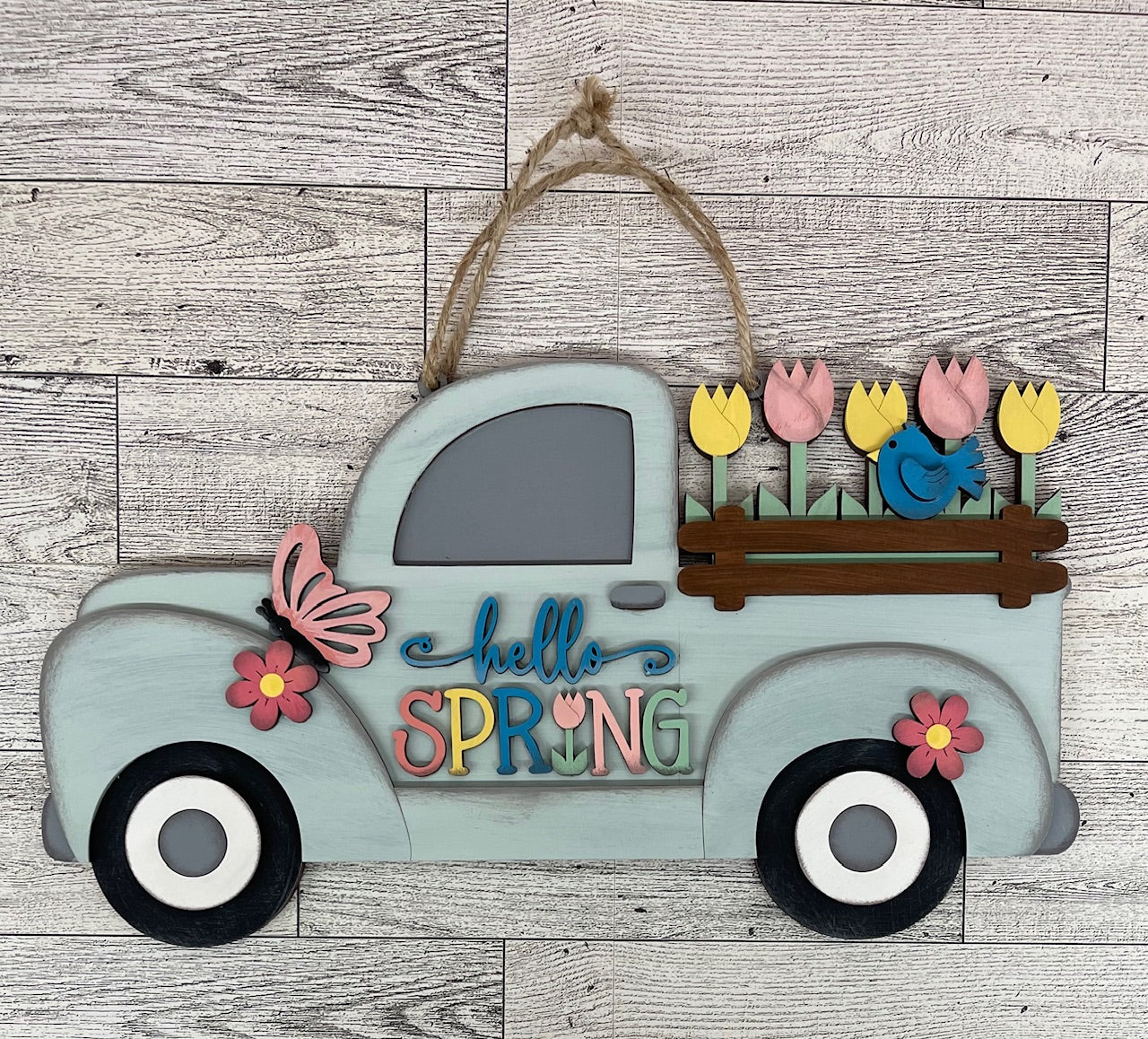 Painted Hello Spring Truck Door Sign