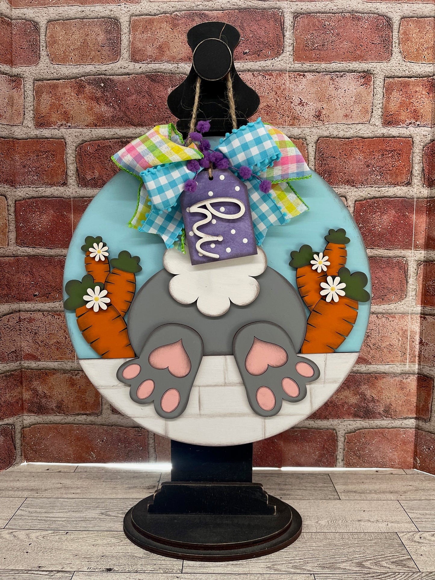 Painted Easter Bunny Butt Round Door Sign