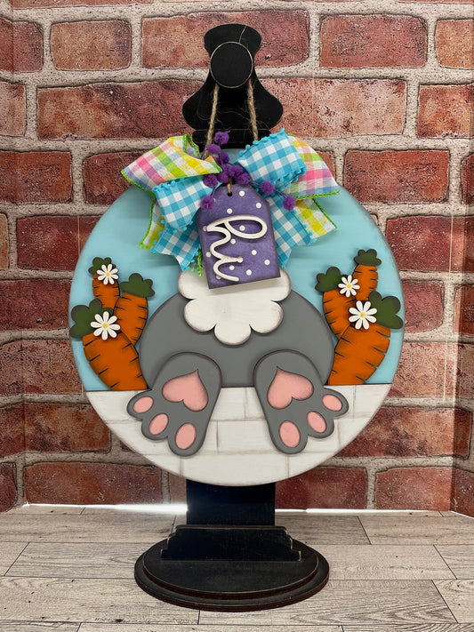 Painted Easter Bunny Butt Round Door Sign
