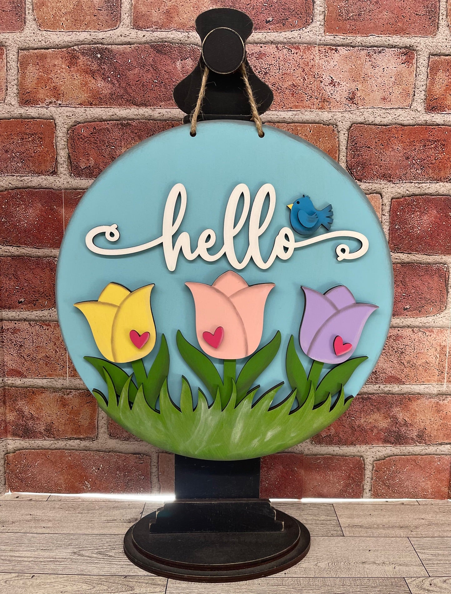 Painted Hello Tulips Door Sign