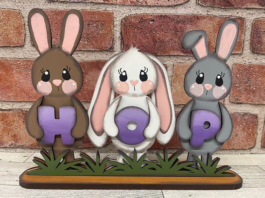 Painted Hop Bunny Word Sign