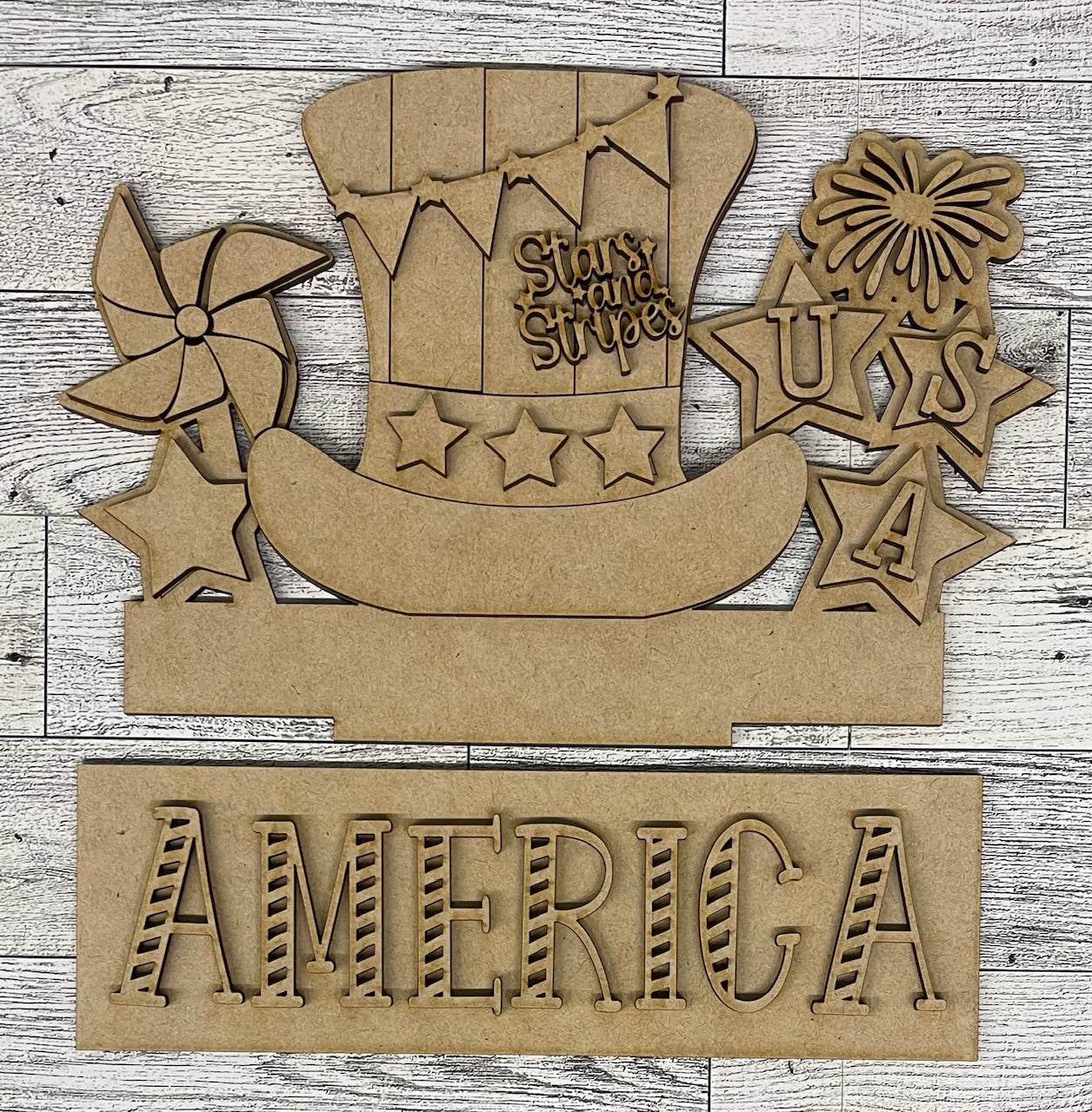 Patriotic Insert for Changeable Window Box unpainted wood cutouts, ready for you to paint