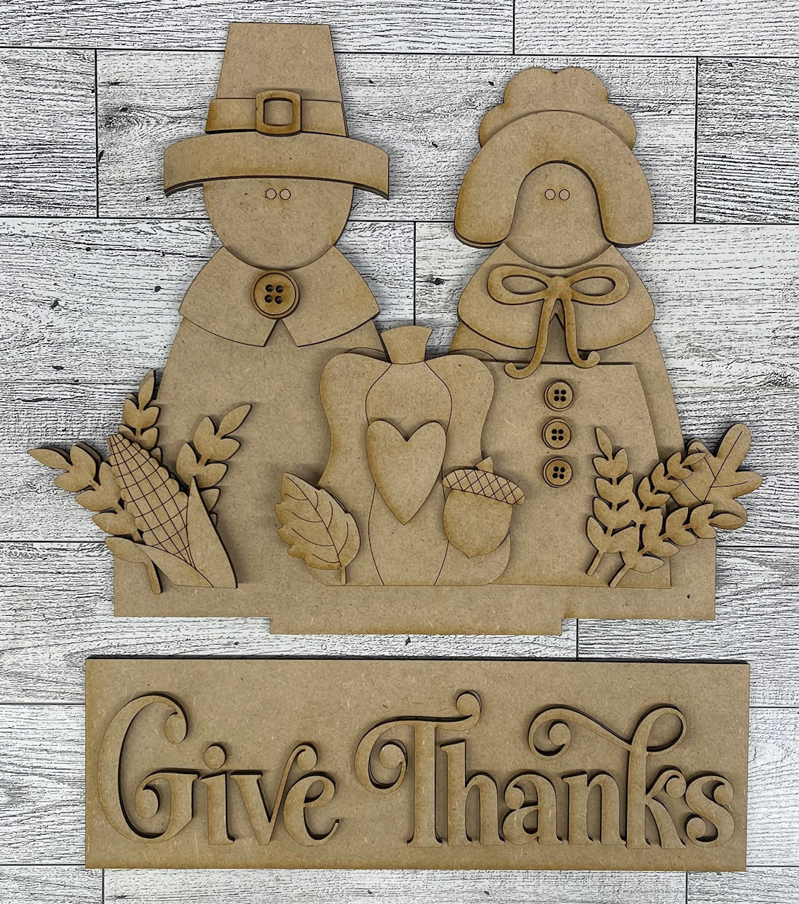 Thanksgiving Pilgrims Insert for Changeable Window Box unpainted wood cutouts, ready for you to paint