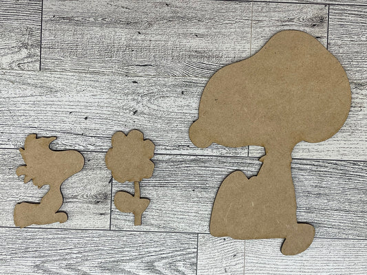 Snoopy & Woodstock - Grow Happiness - Cutout unpainted wood ready for you to paint