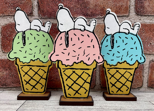 Snoopy Ice Cream Cone  - Peanuts Gang Cutout unpainted wood ready for you to paint
