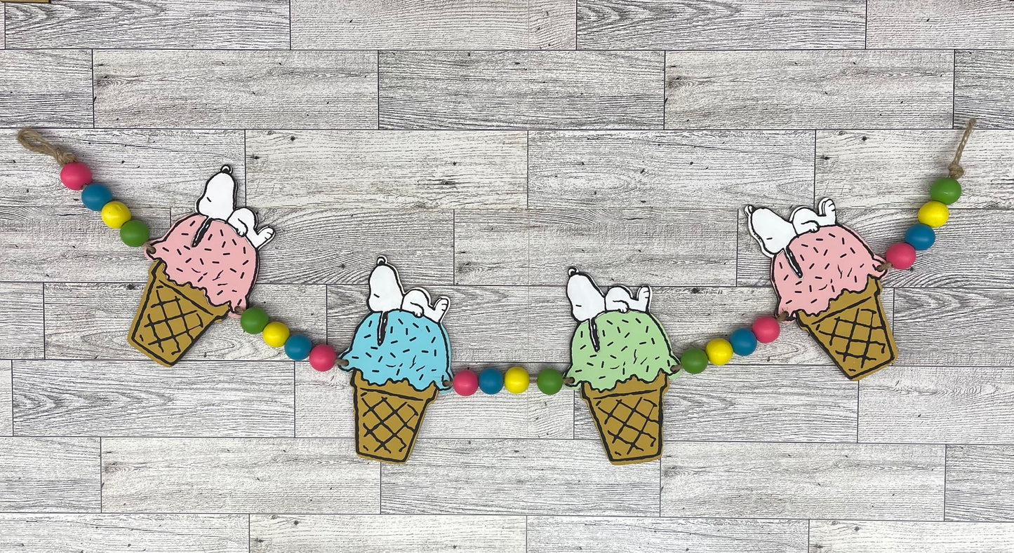 Snoopy Ice Cream Cone  - Peanuts Gang Cutout unpainted wood ready for you to paint