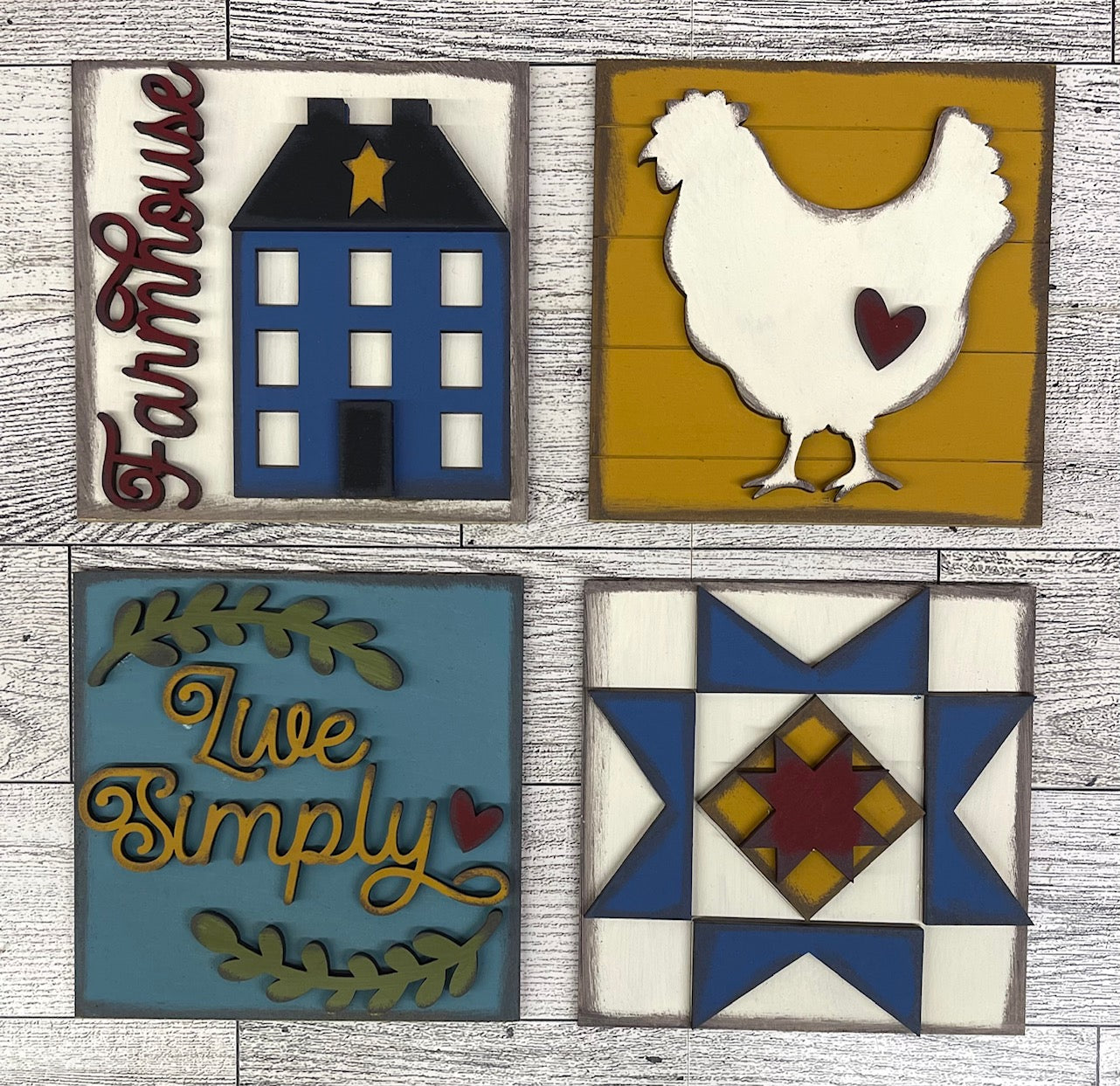 Farmhouse Decor blocks for Leaning Ladder set of 4 - unpainted wooden cutouts, ready for you to paint