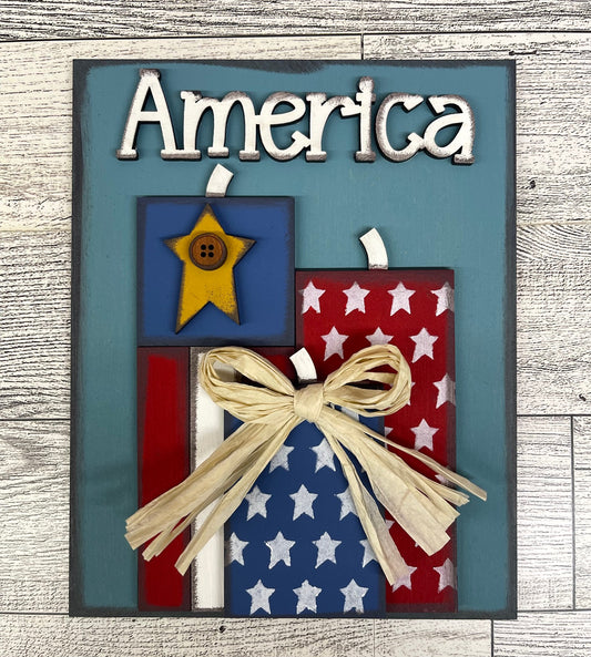 Prim Patriotic Fireworks Sign with easel cutouts - unpainted wooden cutouts, ready for you to paint
