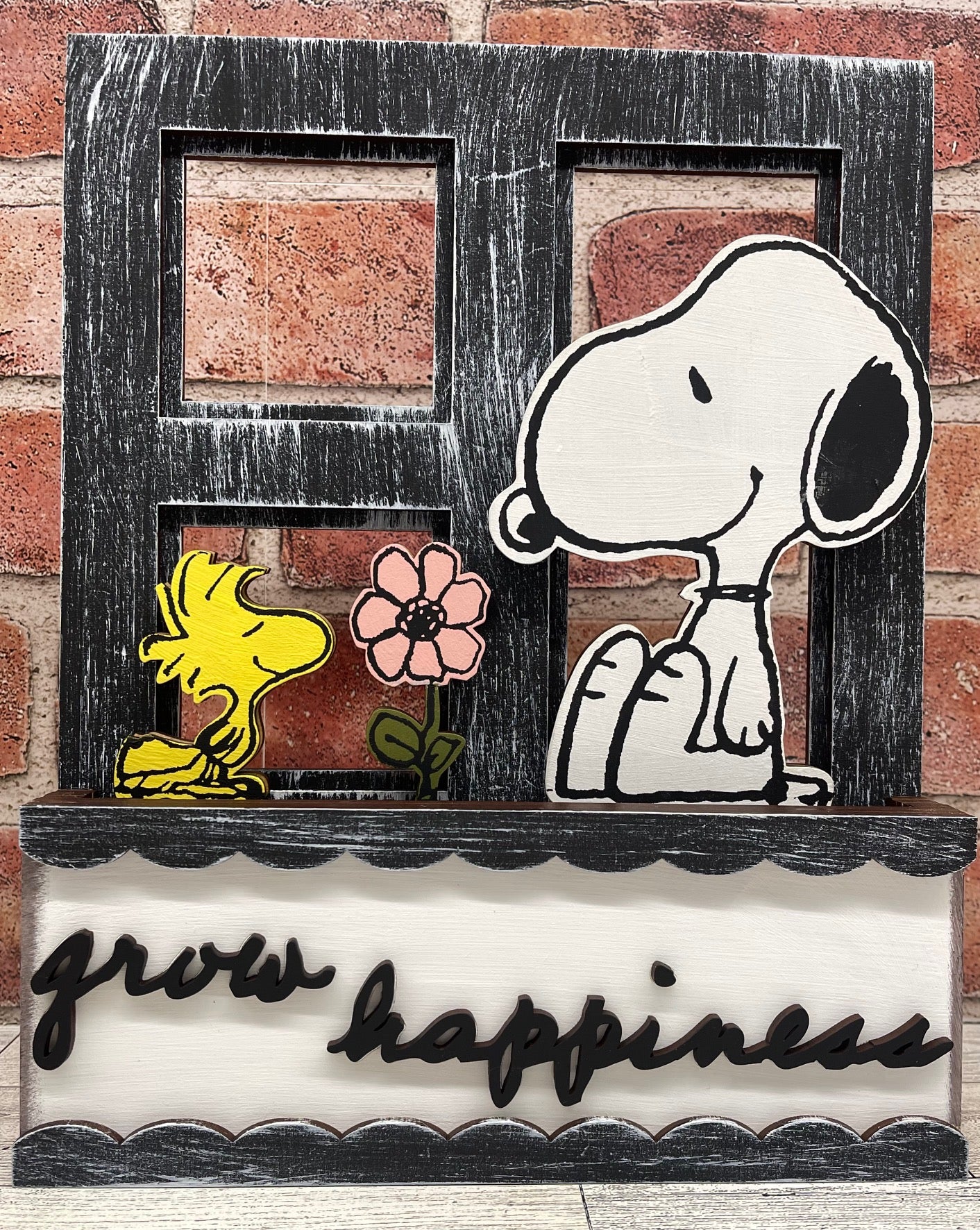 Grow Happiness - Snoopy & Woodstock Insert for Changeable Window Box unpainted wood cutouts, ready for you to paint