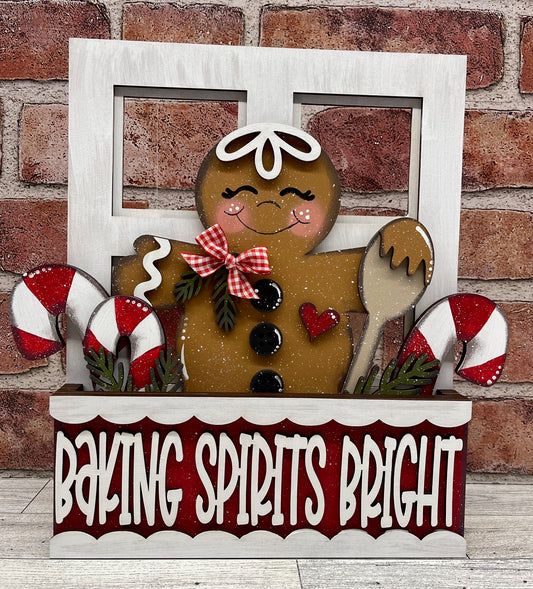 Baking Spirits Bright Gingerbread Man Insert for Changeable Window Box unpainted wood cutouts, ready for you to paint