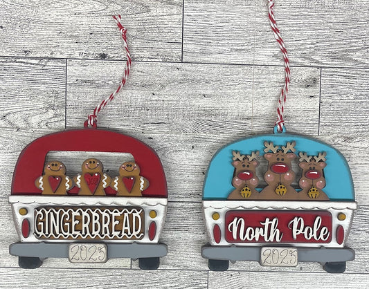 Christmas Trailer Ornament set of 2 cutouts - gift card holder - unpainted wooden cutouts, ready for you to paint