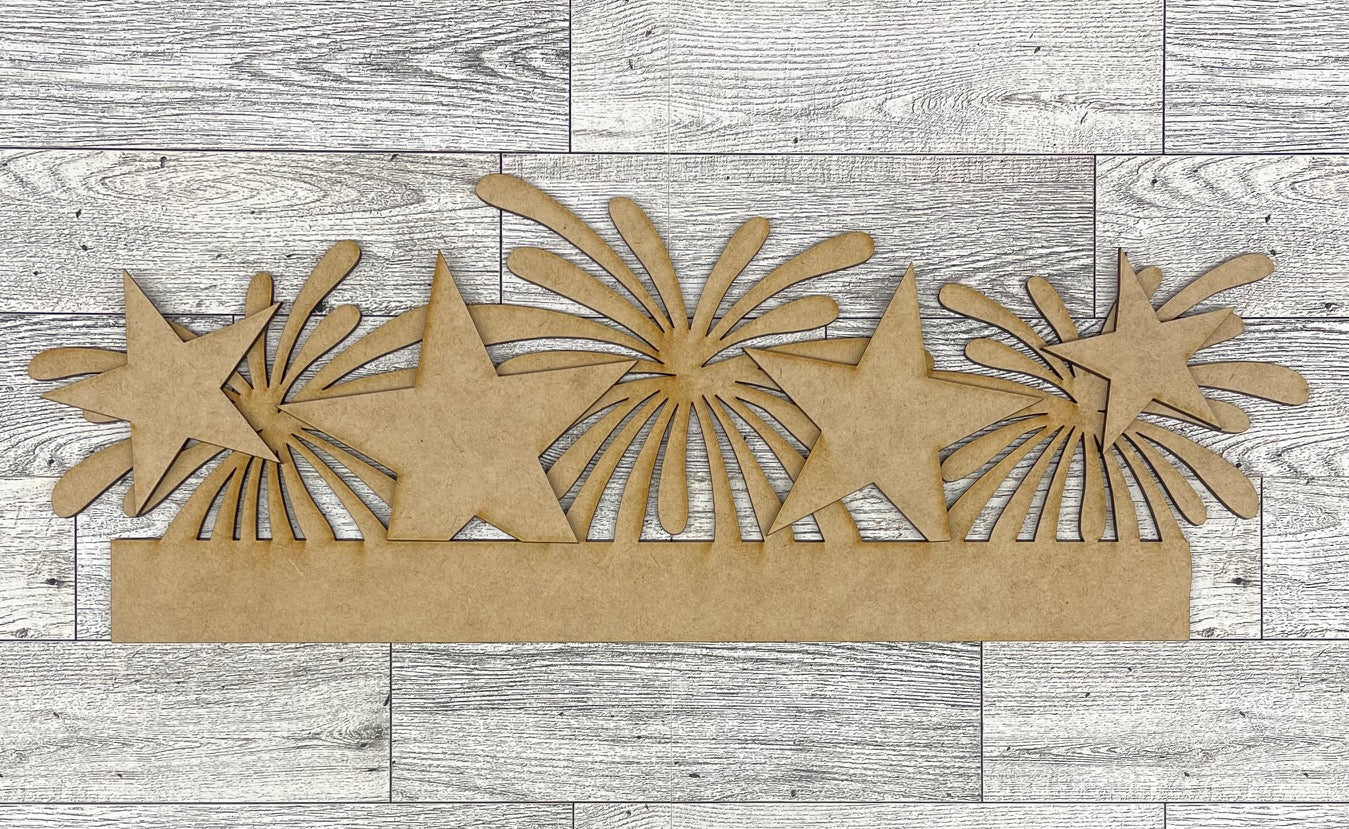 Both June 2025 Insert and blocks only - June Craft Kit - Hello Door Sign Insert and House Ladder Blocks Only unpainted cutouts, Bonus Patriotic Moose Stander Kit- doesn't include the door sign backer and house leaning ladder