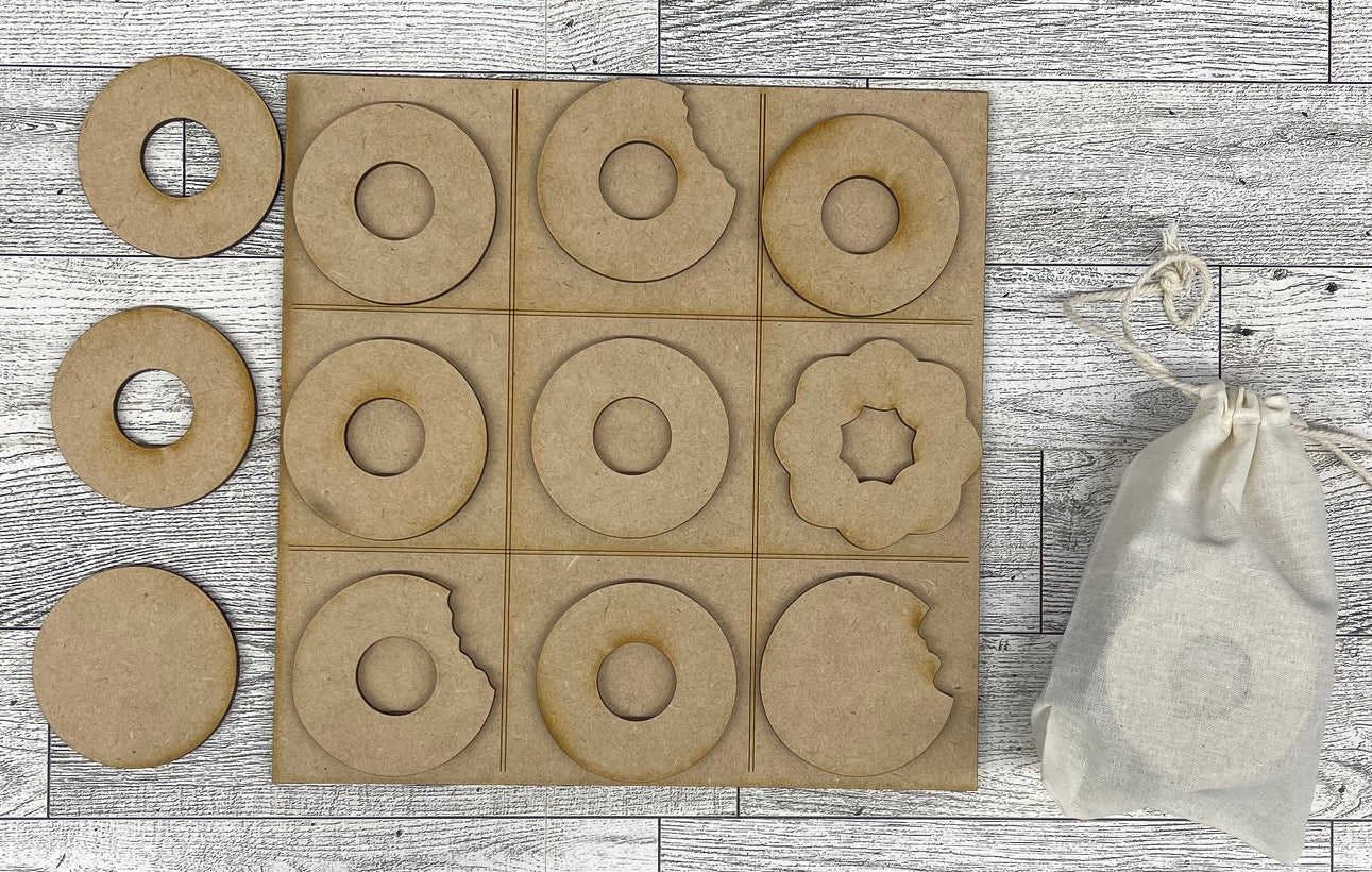 Donut Tic Tac Toe - unpainted wooden cutouts, ready for you to paint
