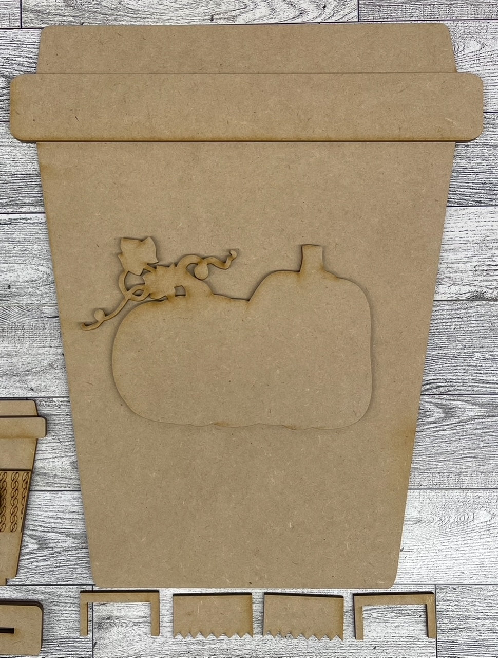 Pumpkin Everything Coffee Cup Sign or Rustic Sign - unpainted wooden cutouts, ready for you to paint