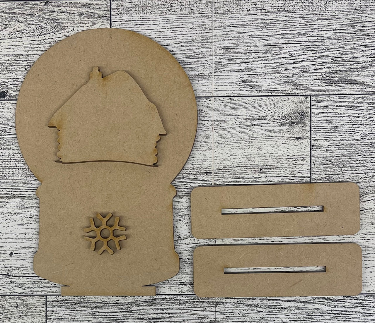 Log Cabin Snow Globe Cutouts - unpainted wooden cutouts, ready for you to paint
