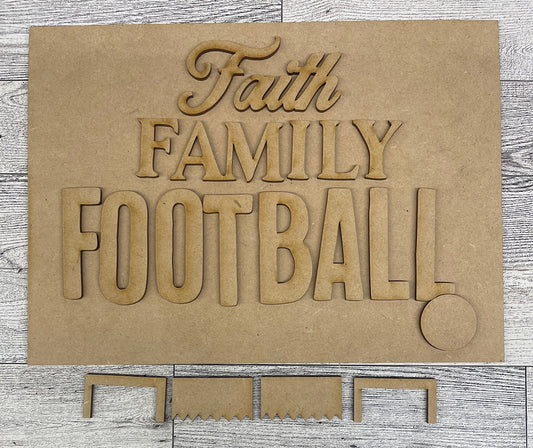 Faith Family Football cutouts - unpainted wooden cutouts, ready for you to paint
