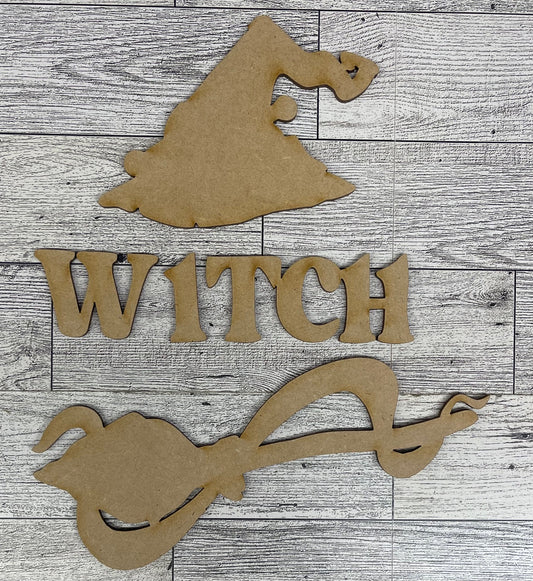 A little Witch cutouts - unpainted wooden cutouts, ready for you to paint