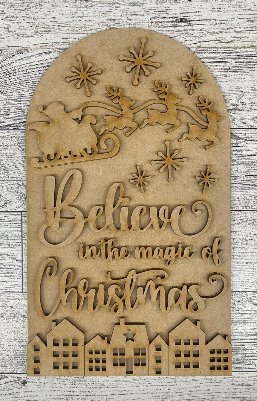 Believe in the Magic of Christmas Arch Frame Insert cutouts - unpainted wooden cutouts, ready for you to paint