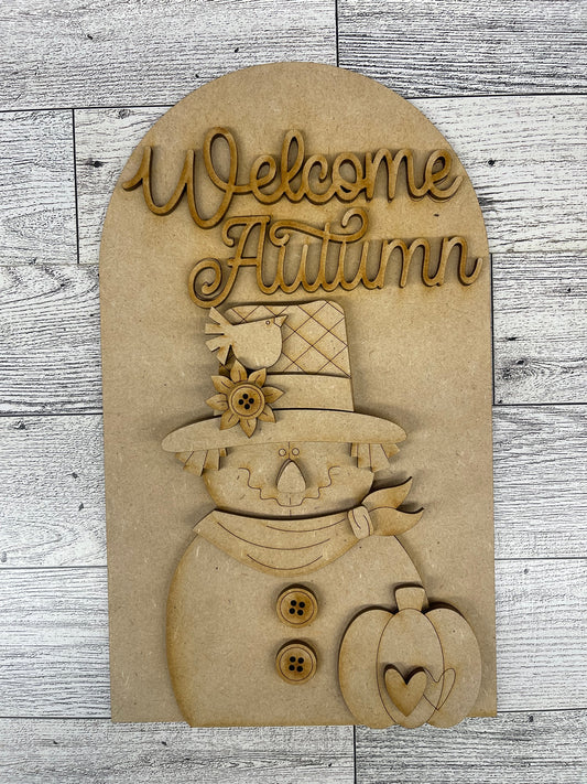Welcome Autumn Scarecrow Frame Insert cutouts - unpainted wooden cutouts, ready for you to paint