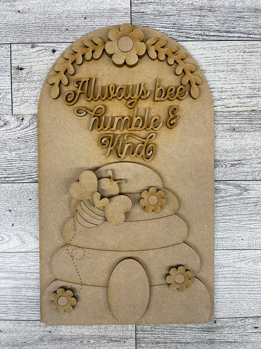 Always Bee Humble & Kind Arch Frame Insert cutouts - unpainted wooden cutouts, ready for you to paint
