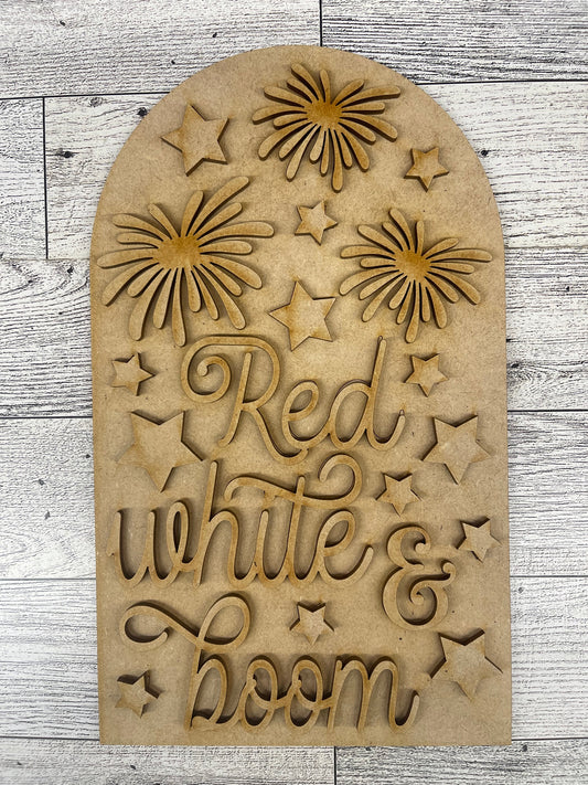Red White & Boom Frame Insert cutouts - unpainted wooden cutouts, ready for you to paint