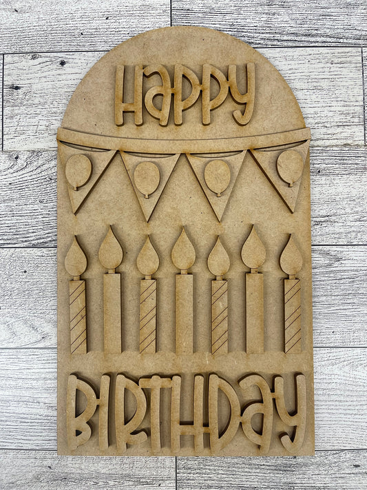 Happy Birthday Arch Frame Insert cutouts - unpainted wooden cutouts, ready for you to paint