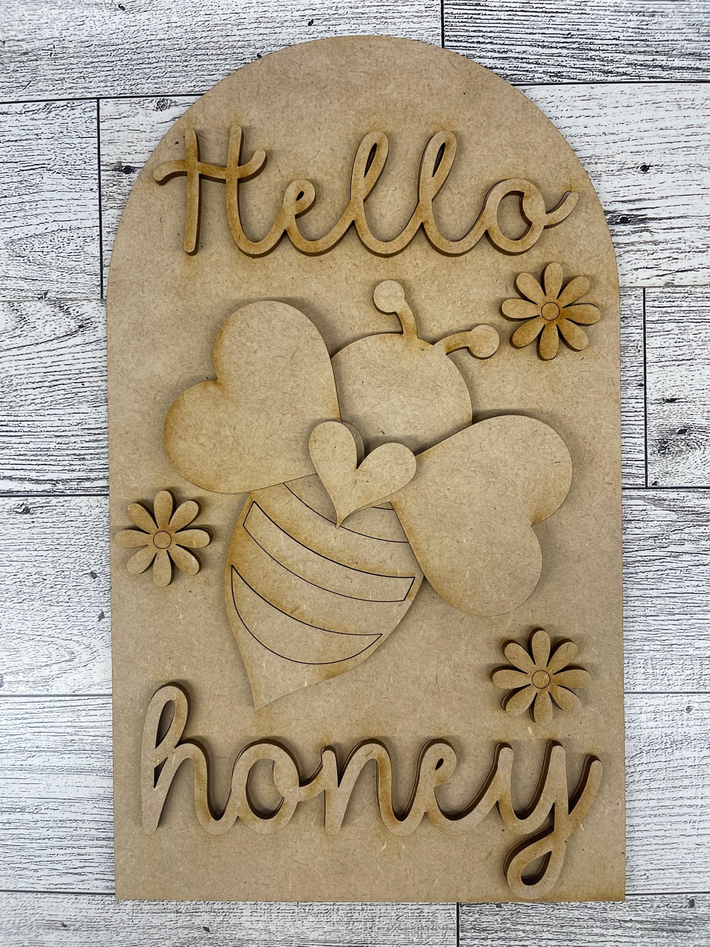 Hello Honey Arch Frame Insert cutouts - unpainted wooden cutouts, ready for you to paint
