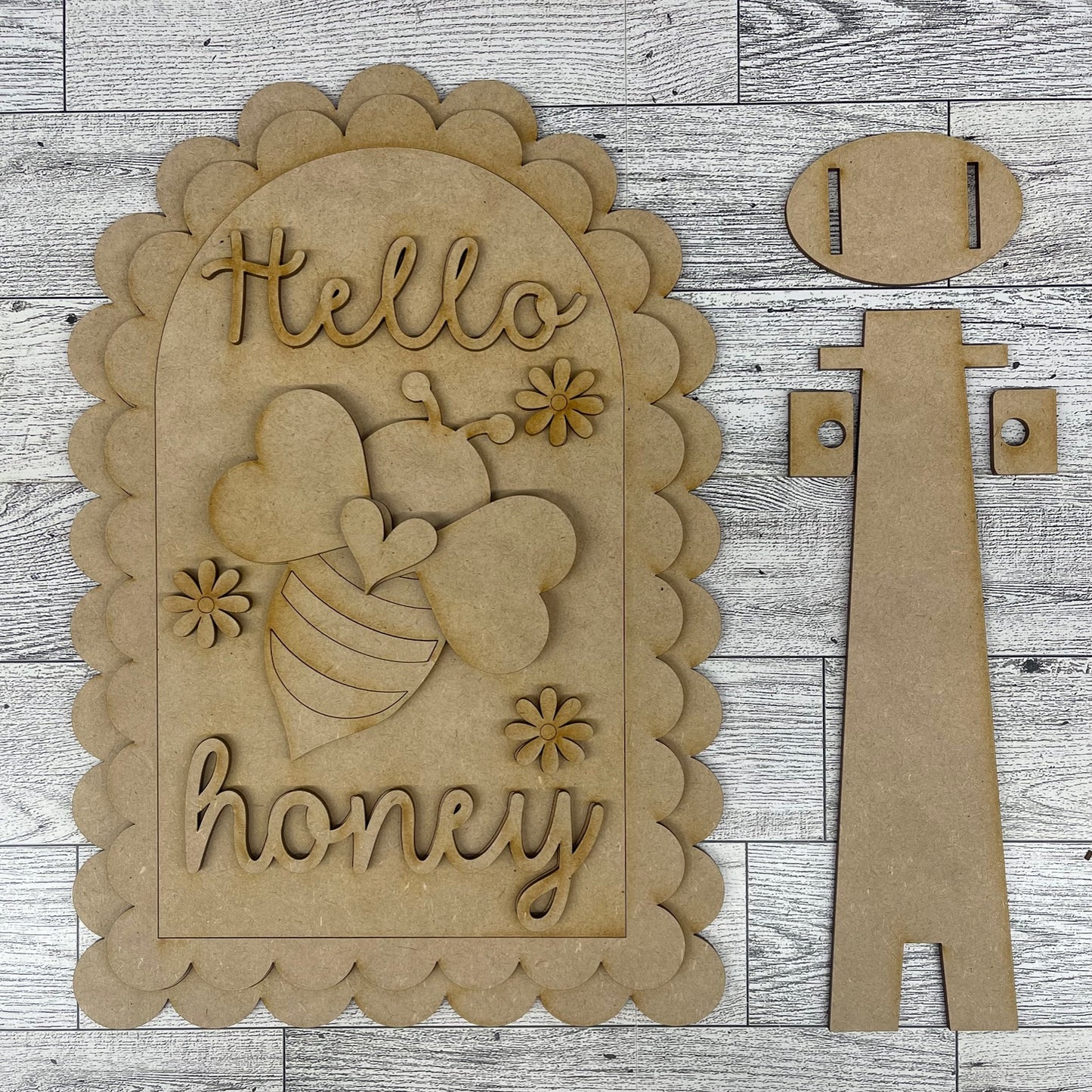Hello Honey Arch Frame Insert cutouts - unpainted wooden cutouts, ready for you to paint
