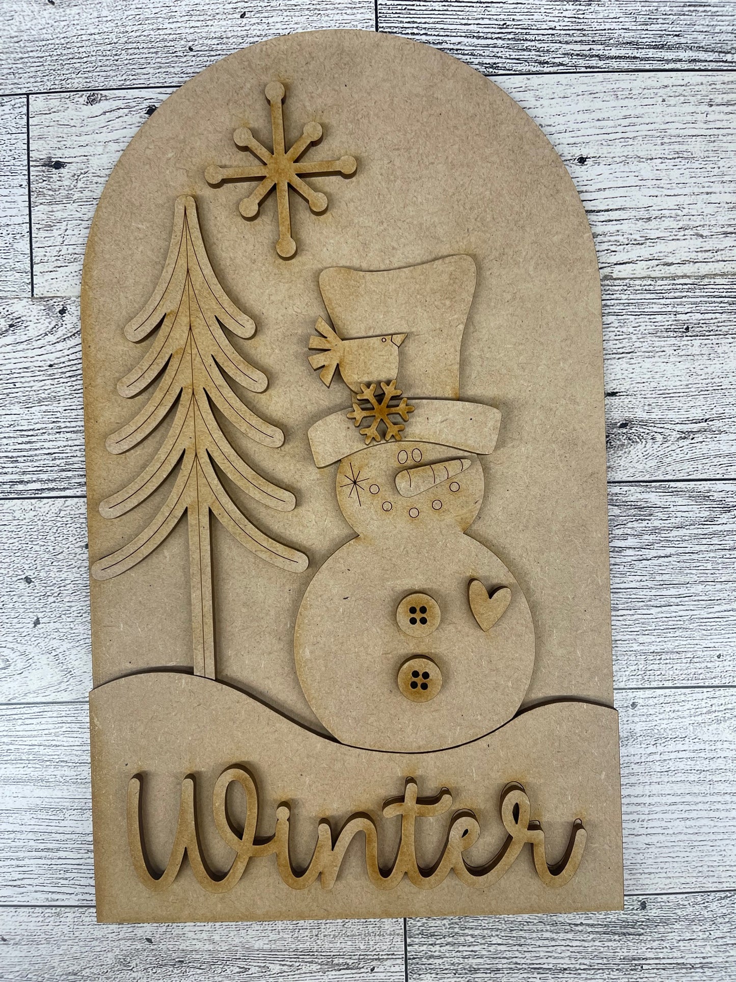 Winter Snowman Arch Frame Insert cutouts - unpainted wooden cutouts, ready for you to paint