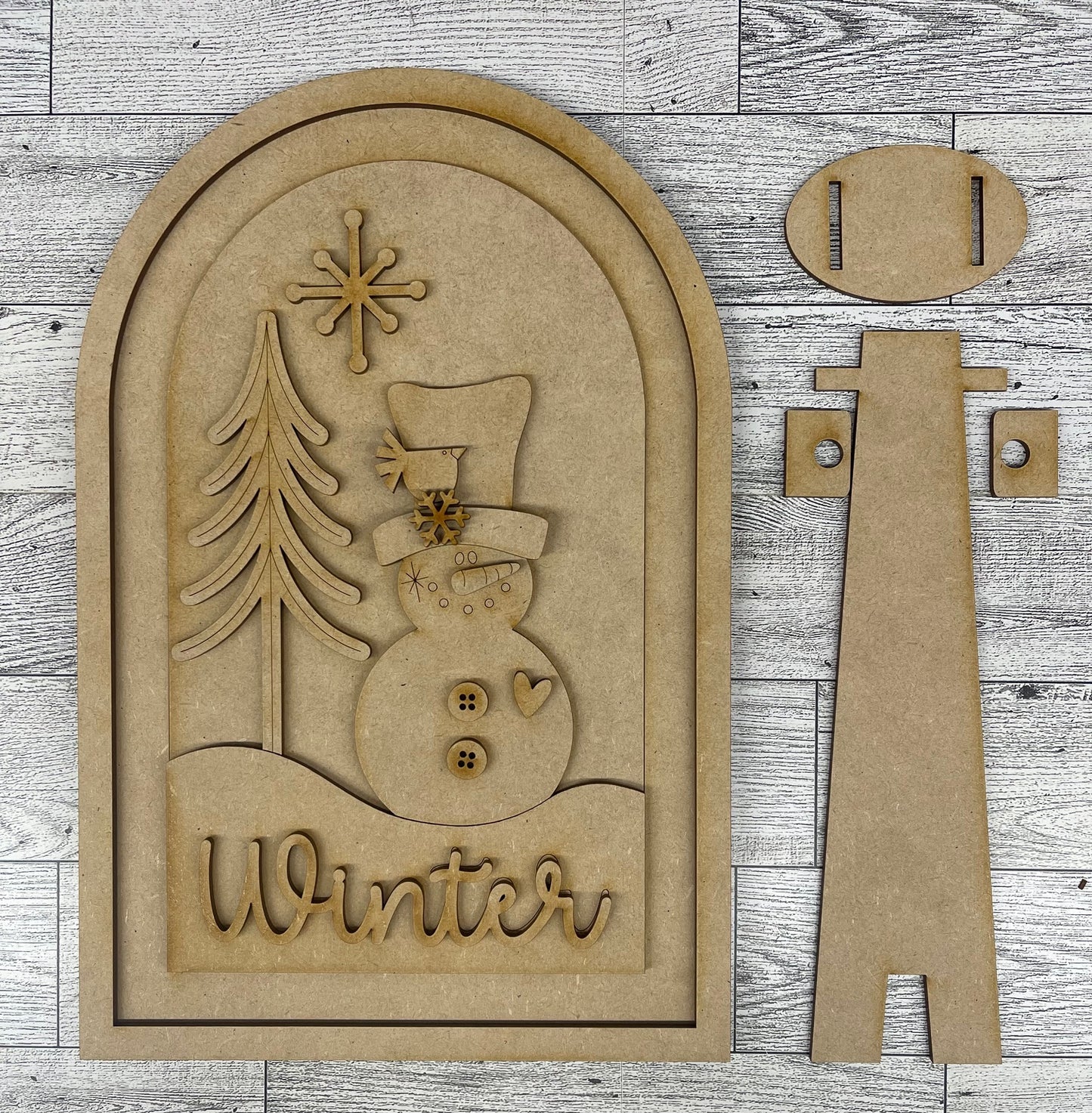 Winter Snowman Arch Frame Insert cutouts - unpainted wooden cutouts, ready for you to paint