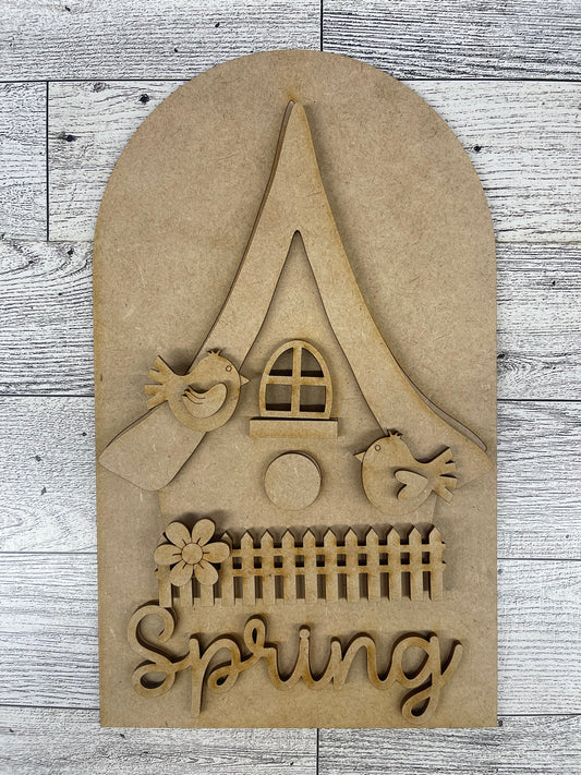 Spring Birdhouse Frame Insert cutouts - unpainted wooden cutouts, ready for you to paint
