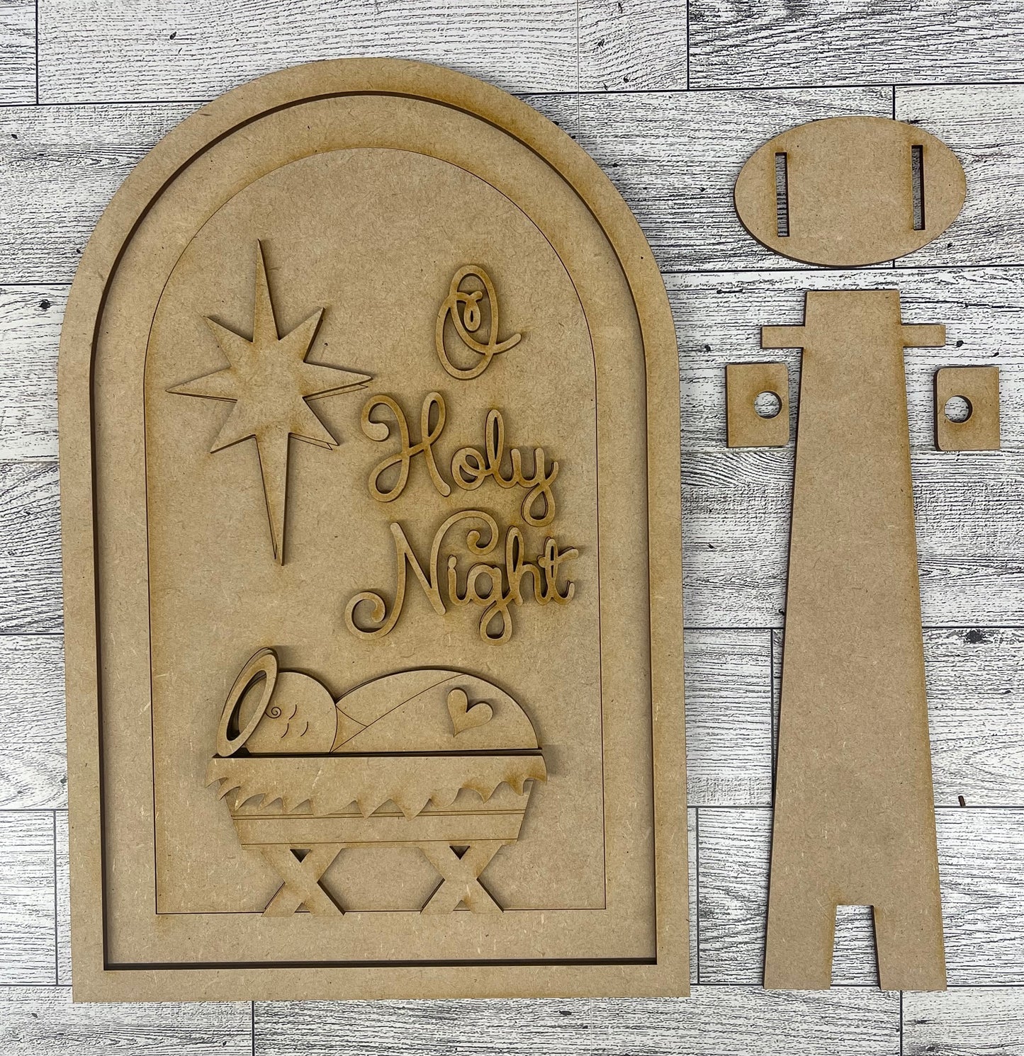 O Holy Night Christmas Arch Frame Insert cutouts - unpainted wooden cutouts, ready for you to paint