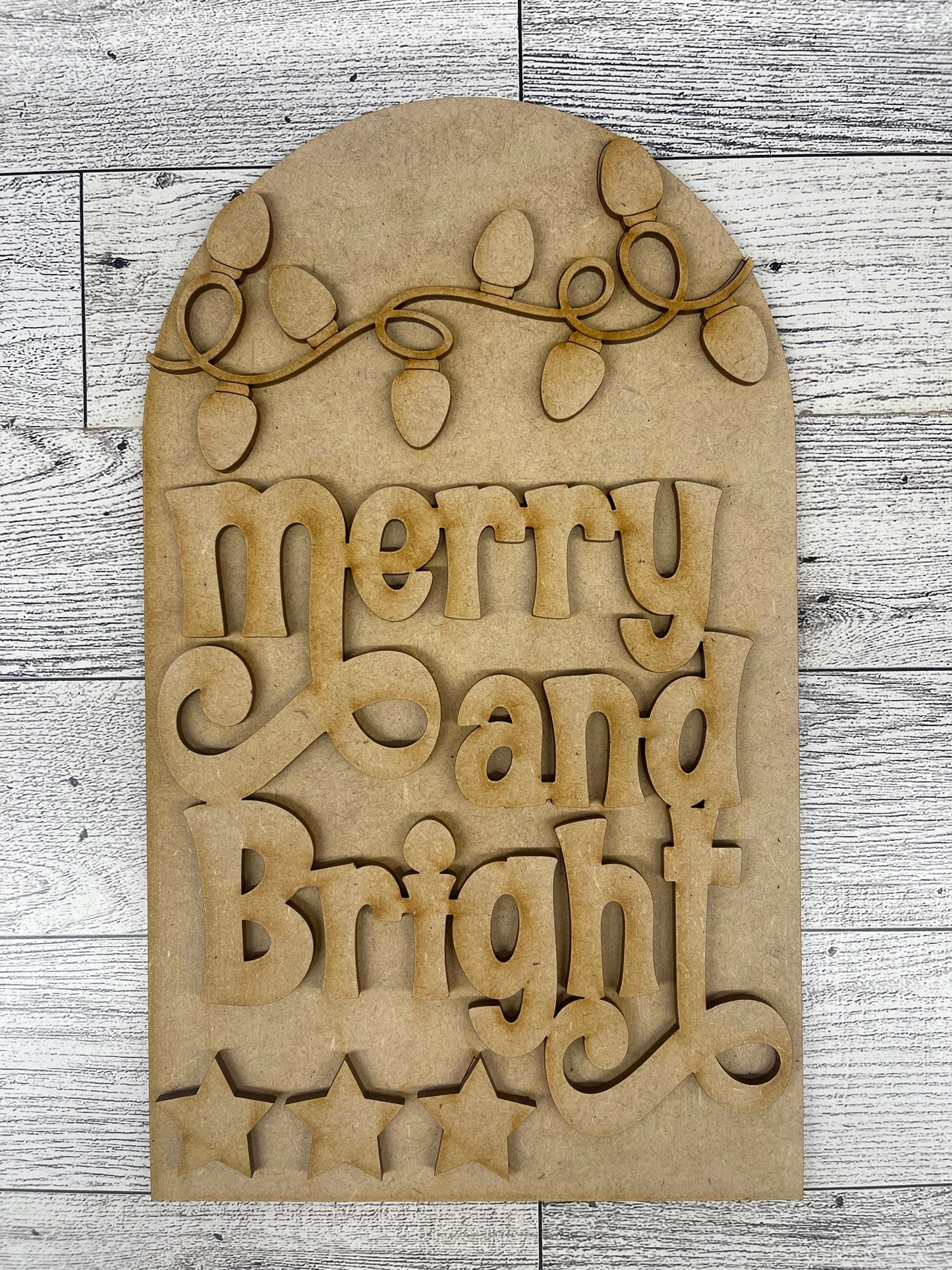 Merry & Bright Christmas Arch Frame Insert cutouts - unpainted wooden cutouts, ready for you to paint
