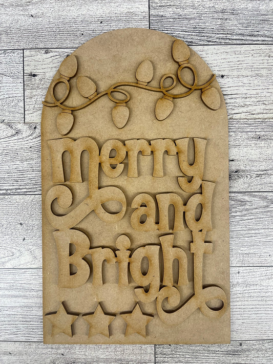 Merry & Bright Christmas Arch Frame Insert cutouts - unpainted wooden cutouts, ready for you to paint