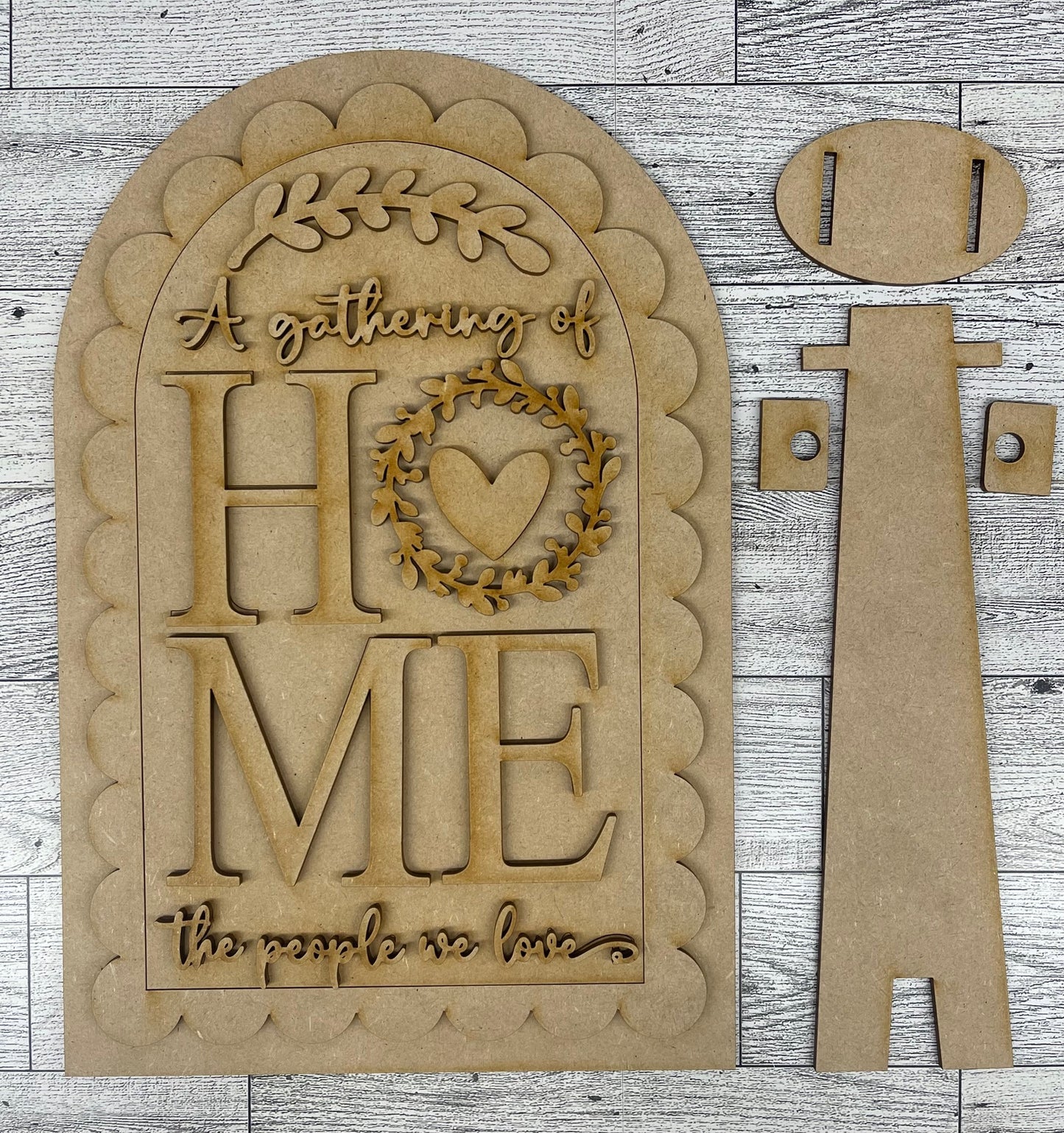 Home A gathering of the people we Love Arch Frame Insert cutouts - unpainted wooden cutouts, ready for you to paint