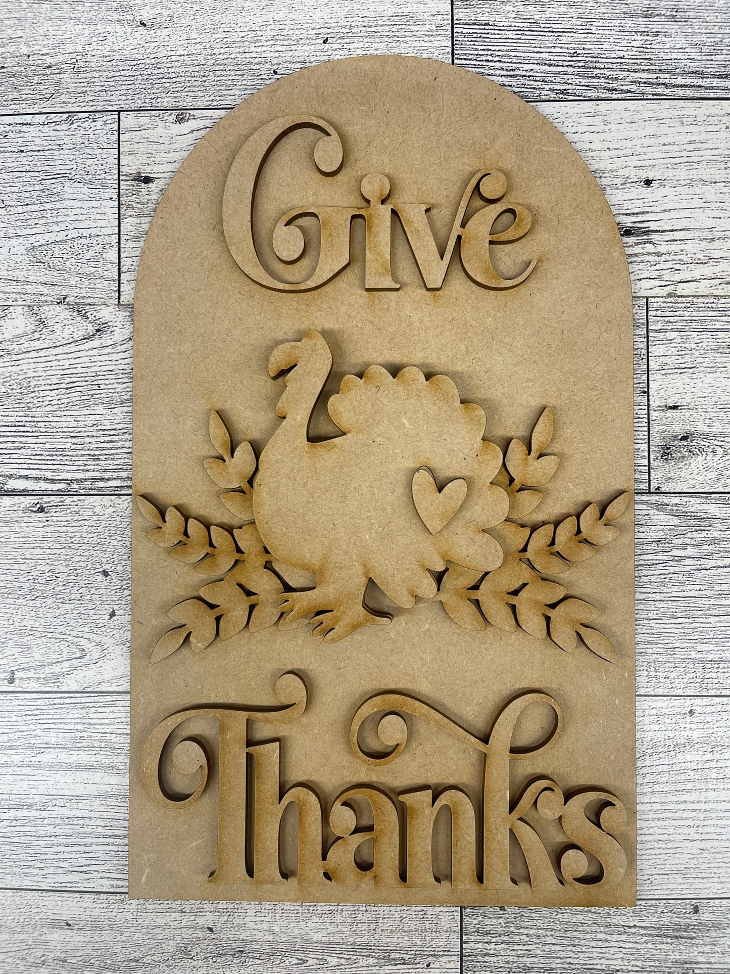 Give Thanks Turkey Arch Frame Insert cutouts - unpainted wooden cutouts, ready for you to paint