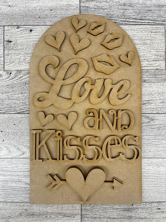 Valentines - Love & Kisses Arch Frame Insert cutouts - unpainted wooden cutouts, ready for you to paint