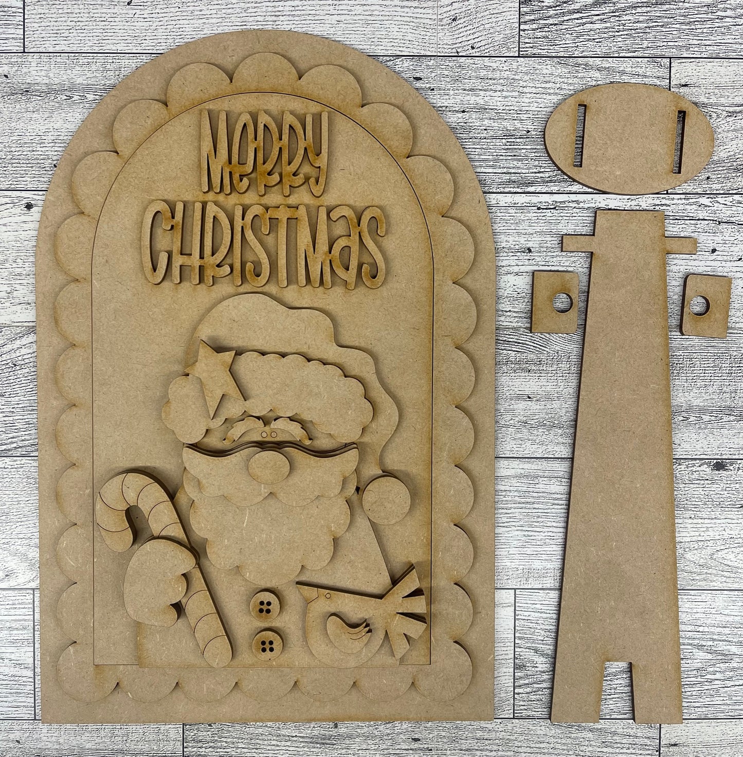 Merry Christmas Santa Arch Frame Insert cutouts - unpainted wooden cutouts, ready for you to paint