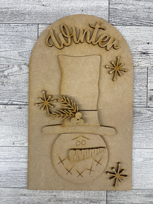 Winter Snowman Head Arch Frame Insert cutouts - unpainted wooden cutouts, ready for you to paint
