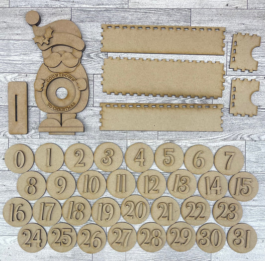 Santa Countdown to Christmas wood cutouts, unpainted ready for you to paint