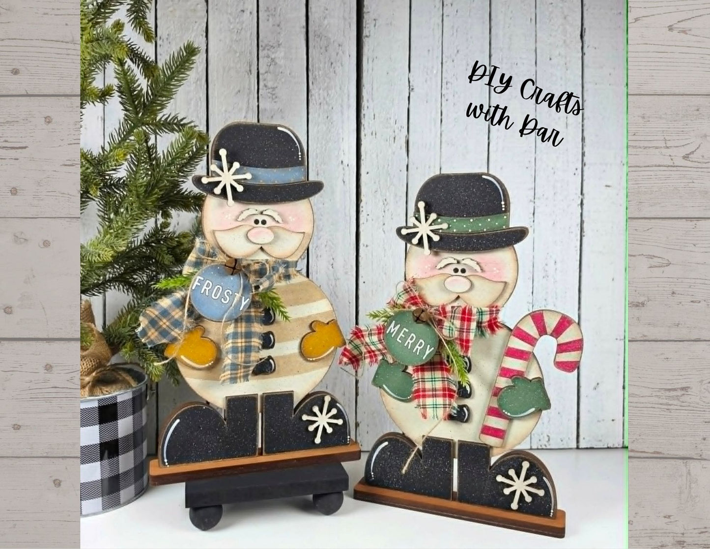 Snowman Standers 2026 Set of 2 - unpainted wood cutouts, ready for you to paint