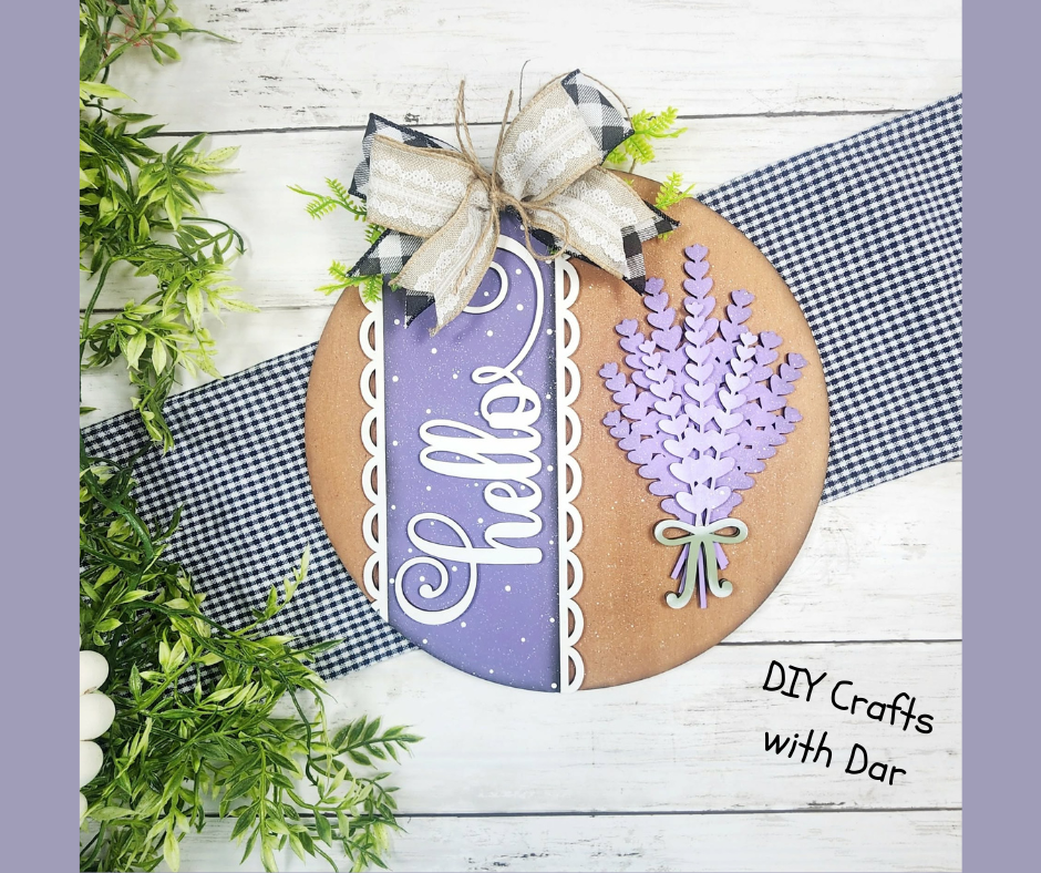 Lavender Hello Door Sign - wood  cutouts - unpainted wooden cutouts, ready for you to paint