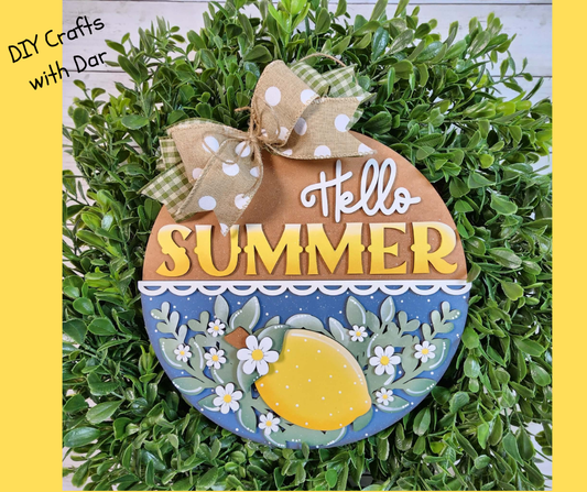 Lemon Hello Summer - 2026 Door Sign - wood  cutouts - unpainted wooden cutouts, ready for you to paint