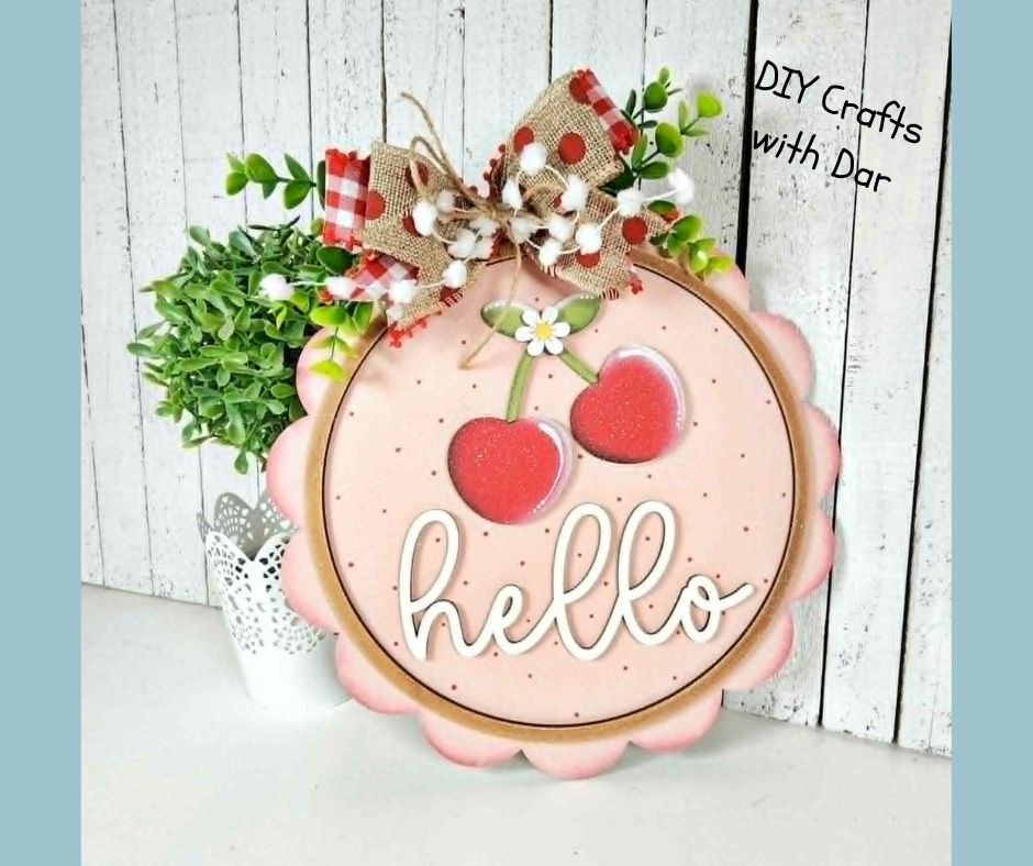 Cherry Hello Door Sign - wood cutouts - unpainted wooden cutouts, ready for you to paint