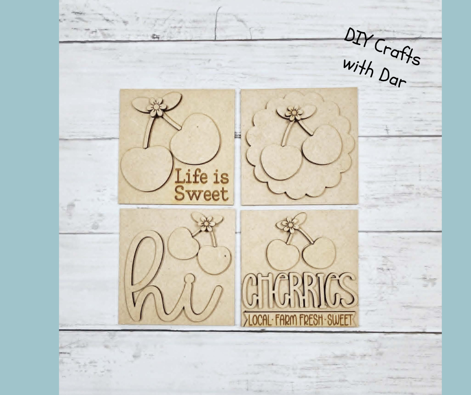 Cherry Blocks - set of 4 - wood cutouts - unpainted wooden cutouts, ready for you to paint