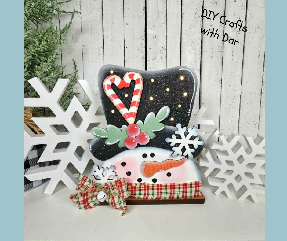 May 2026 - Add On - Candy Cane Snowman Lighted Stander - unpainted wood cutouts, ready for you to paint